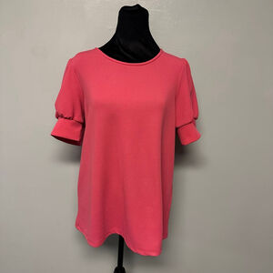 Chances R womens medium Pink puff Sleeve blouse textured waffle knit